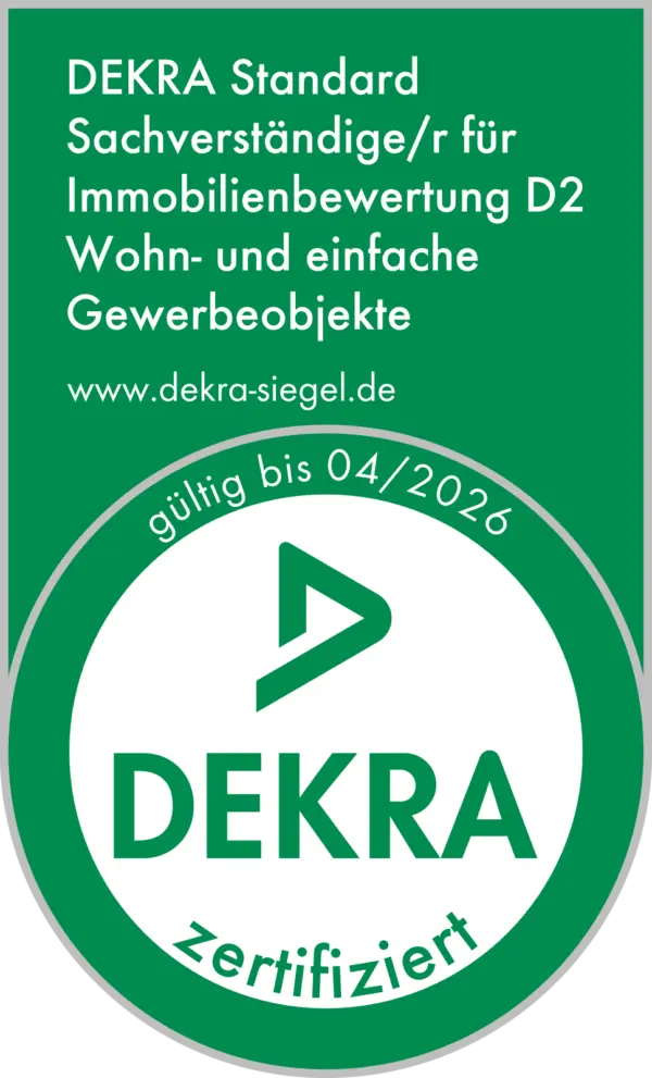 DEKRA-Siegel: zertifizierter Sachverständiger für Immobilienbewertung D2, Wohn- und einfache Gewerbeobjekte